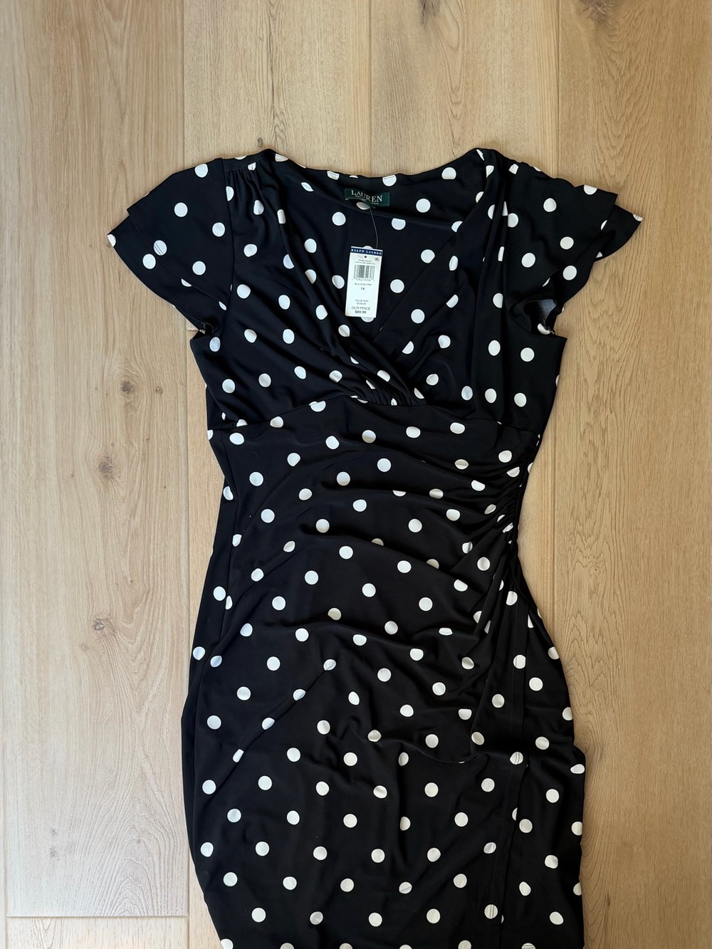 Lauren Ralph Lauren Black and White Polka Dot Wrap-Style Midi Dress
